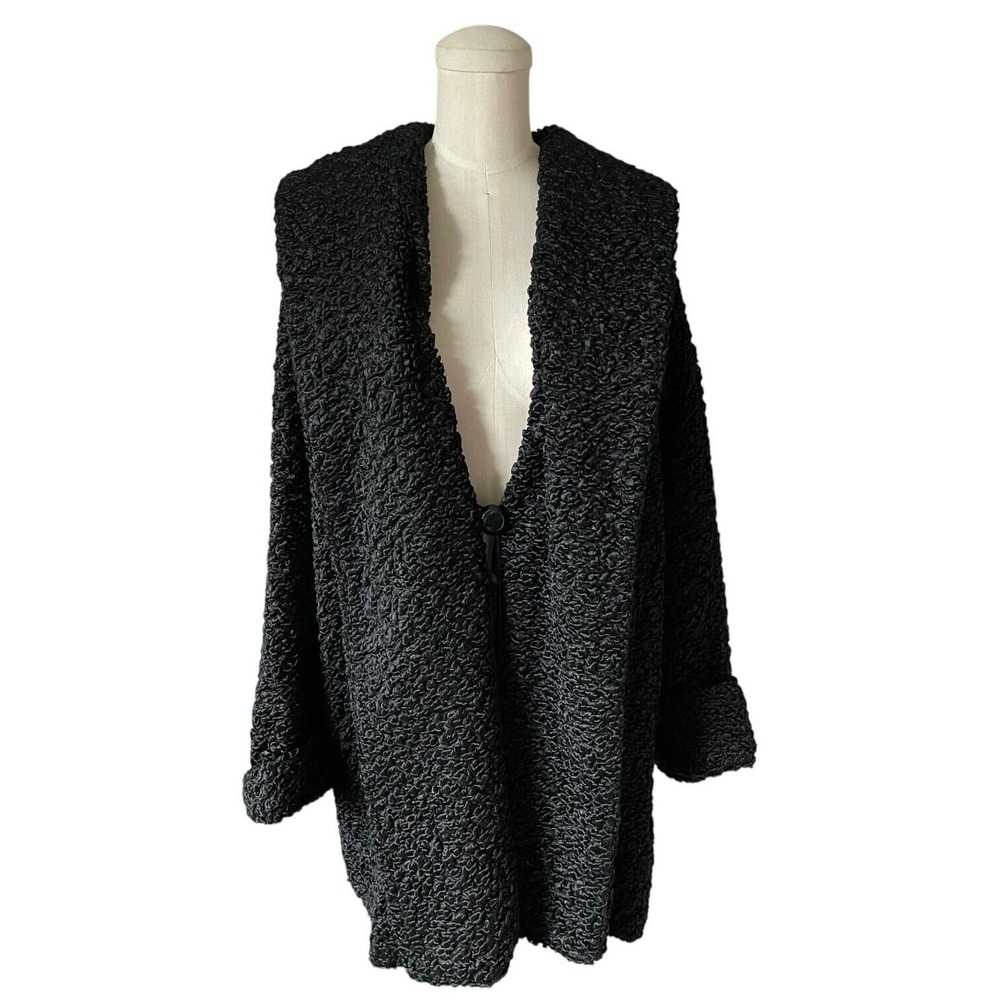 Vintage Faux Curly Persian Lamb Coat Shooting Star Lined Jacket Shawl Collar XXL - Picture 6 of 7